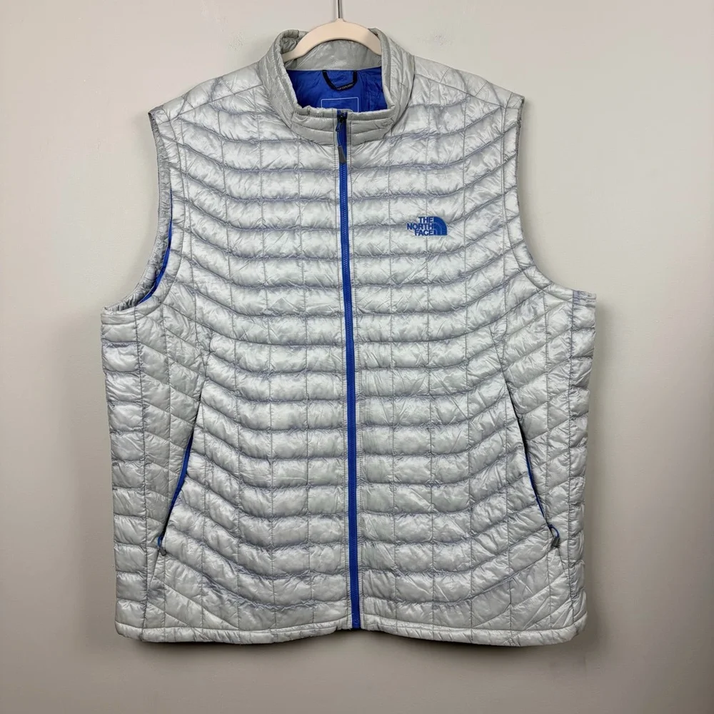 The North Face ThermoBall Vest Mens XXL Gray Blue Full Zip Lightweight Puffer
